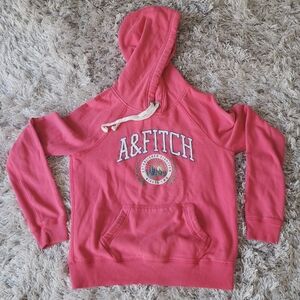 VTG Abercrombie & Fitch Women's Medium Hoodie Spell Out Embroidered Pockets Red